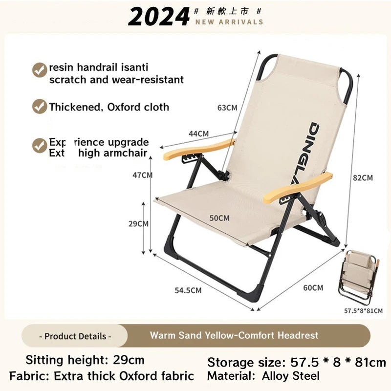 Angle Adjustable Camping Chair with Detachable Pillows,long Camping Chair Fishing Chair Folding for Camping Fishing Hiking