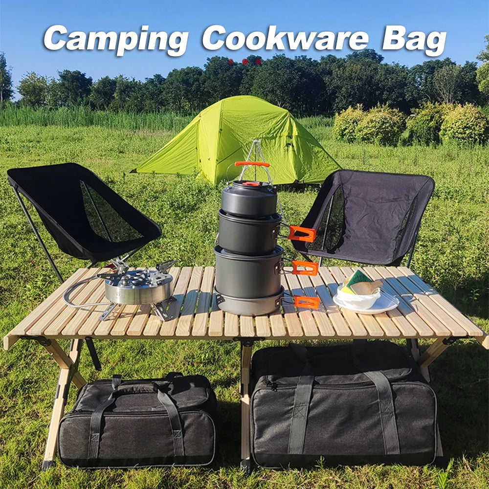 Camping Cookware Bag Cooking Utensils Bag Outdoor Stove Storage Container Cooking Tote Bag with Movable Partitions Size M L