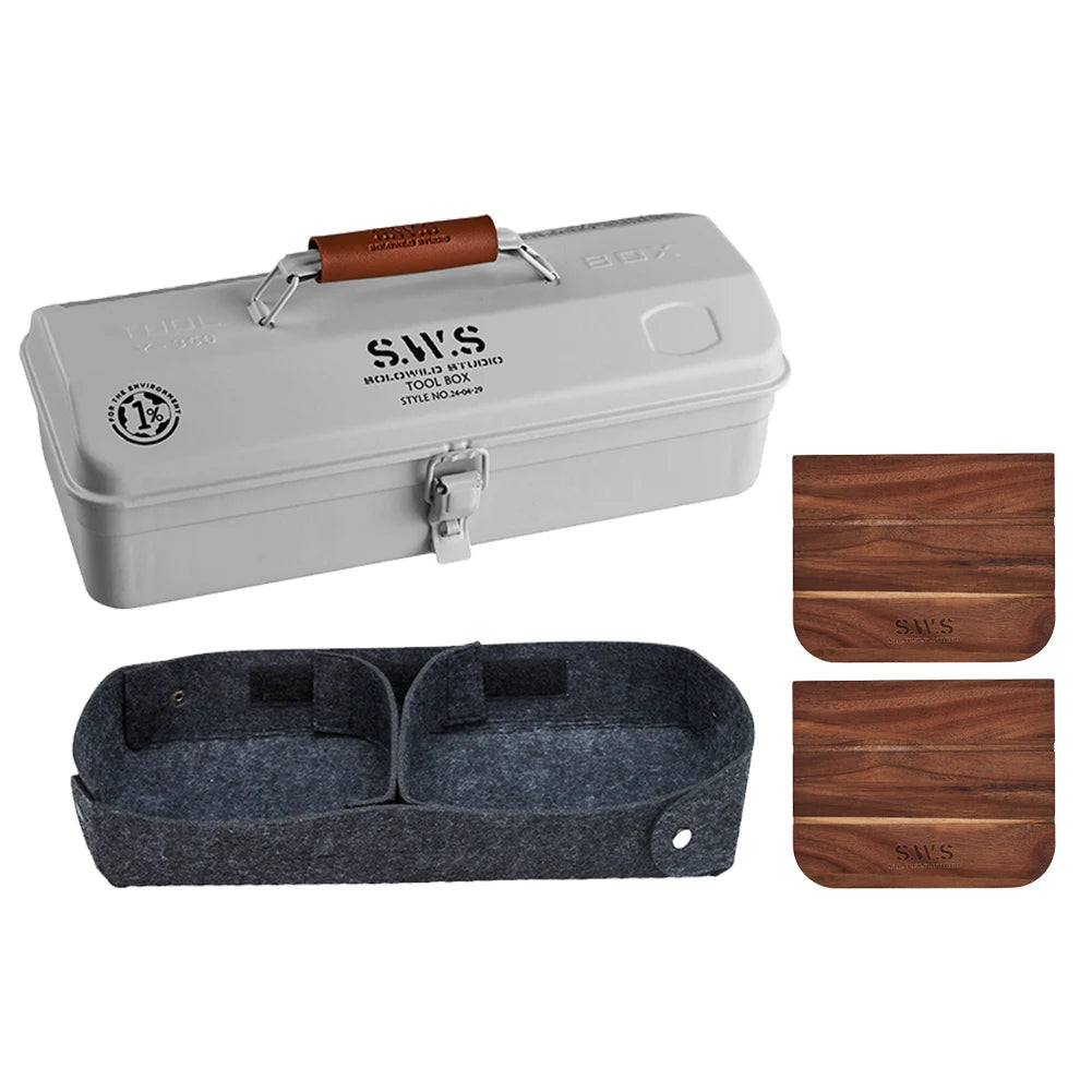 Camping Tool Storage Box with Handle Portable Carry Storage Box Anti-Slip Camping Toolbox Iron Box Camping Accessories