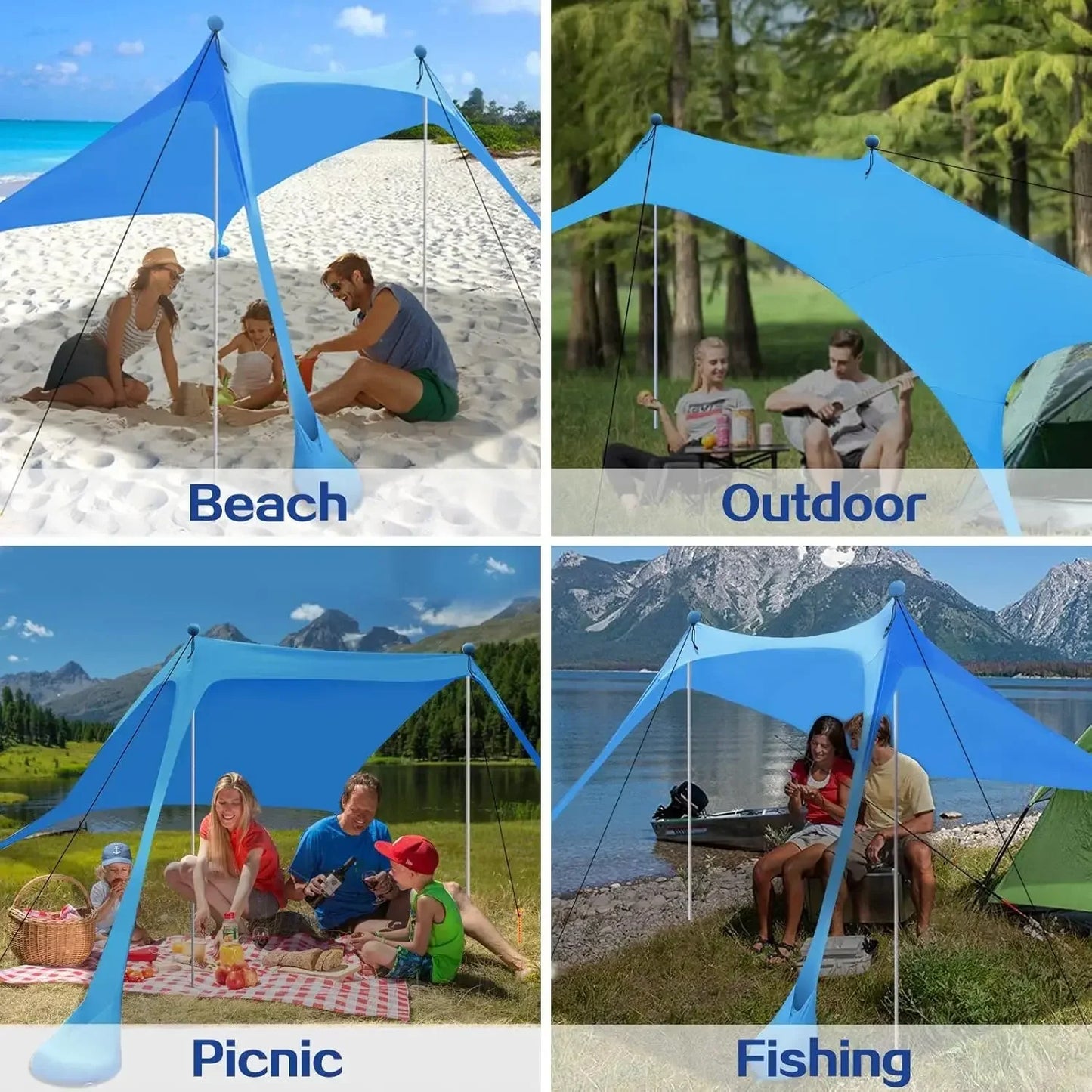 Home Beach Awning Outdoor Camping Sun Shade UV Protection Portable Windproof Beach Canopy with Storage Bag Camping Accessories