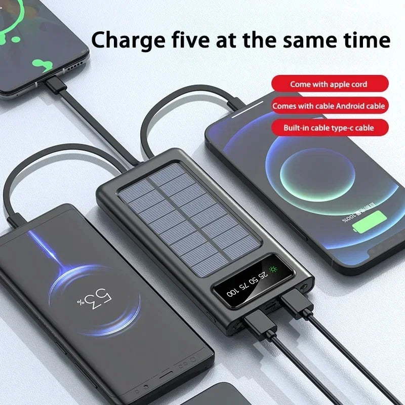 Solar Power Bank Large Capacity Spare Battery Fast Charging Portable Power Banks 20000mAh Auxiliary Batteries Outdoor