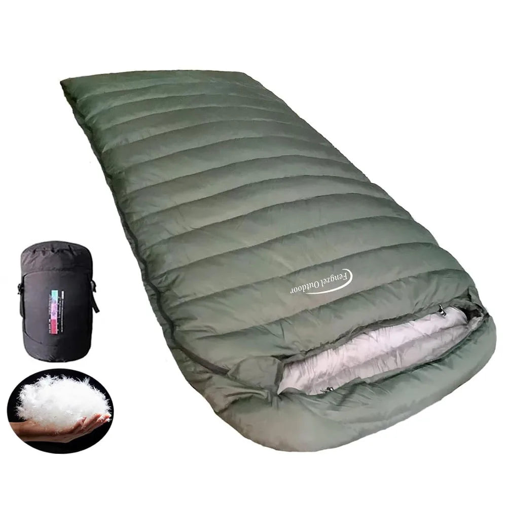 Outdoor camping, mummy style, double sleeping bag, 93% duck down 2000g filling, thickened, cold-proof and warm, adult sleeping b