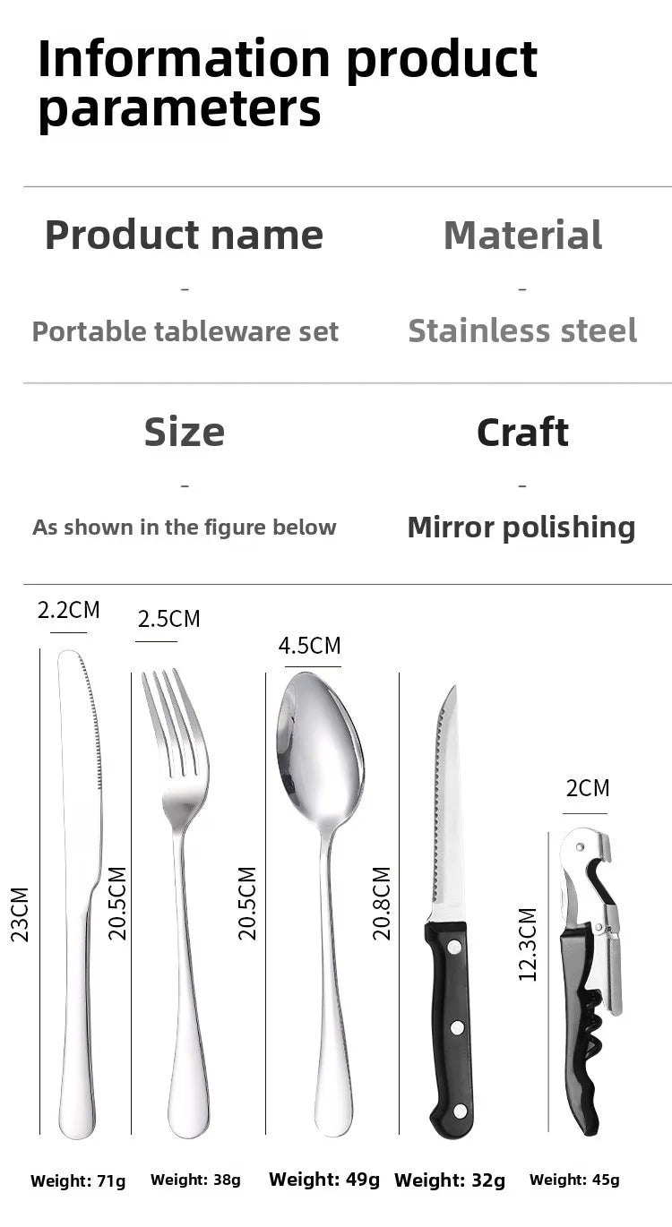 Stainless steel outdoor tableware set camping picnic knife fork spoon plate set outdoor portable meal