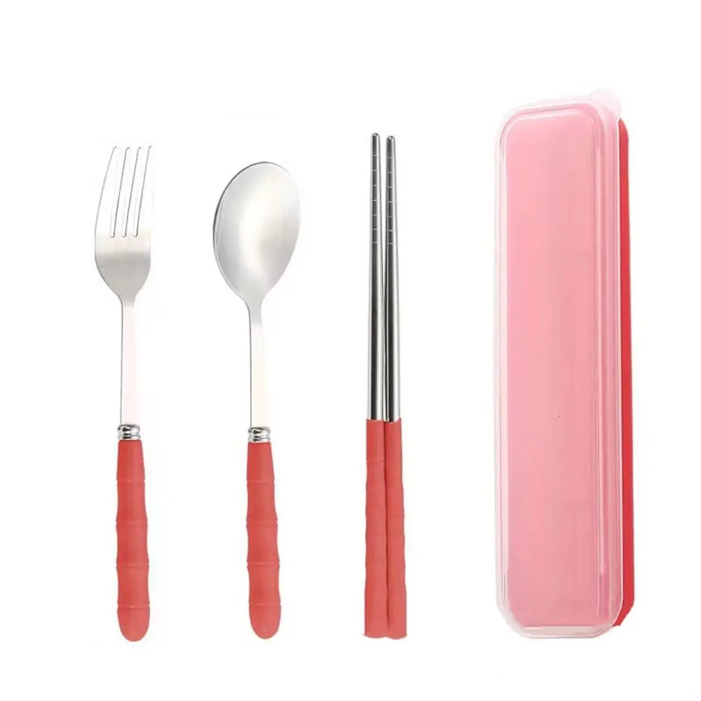 Stainless Steel Camping Utensils Set Chopsticks Eco-Friendly Travel Cutlery Dinnerware 3-in-1 Camping Spoon Fork Daily Use