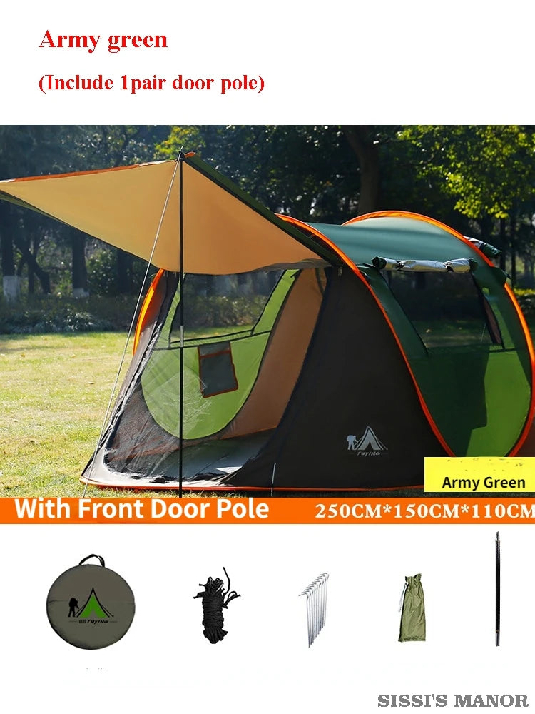 2-4Persons Pop Up Throw Tent Automatic Waterproof Large Space Family Outdoor Camping Portable Tourist Self-driving BBQ Equipment