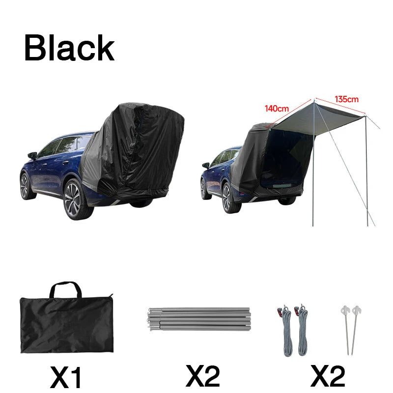 SUV Car Roof Tent, Waterproof Tailgate Awning for Camping, 3-4 Person Universal Sun Shelter with UV Protection
