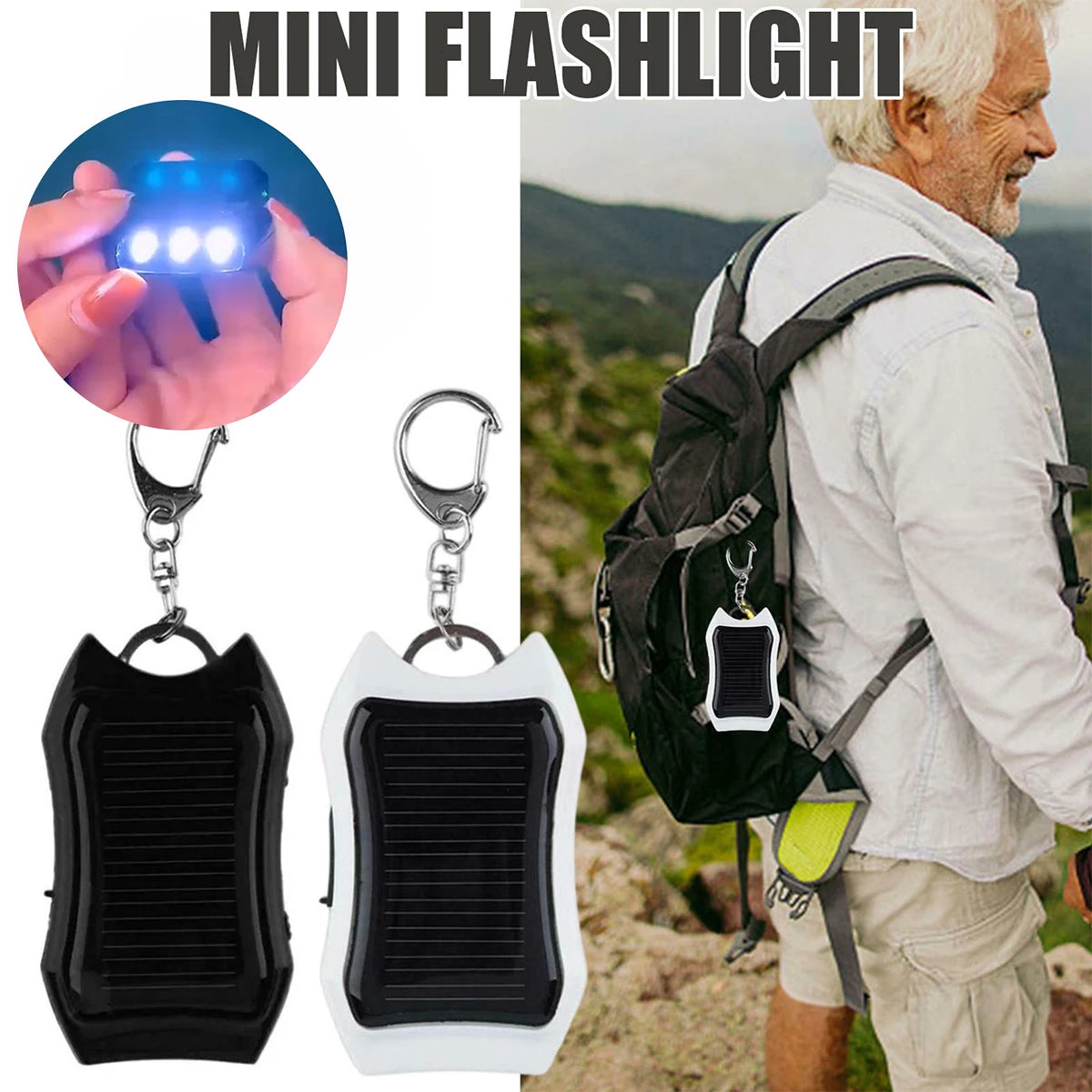 Solar Power Bank Keychain 1200mAh Portable Solar Keychain Charger with 3 LED Fast Charging Backup Power Bank For Cellphone MP3