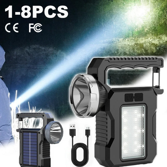 Solar Power LED Flashlights Multifunctional Portable Light Rechargeable Camping Work Light Solar Charging High brightness Torch