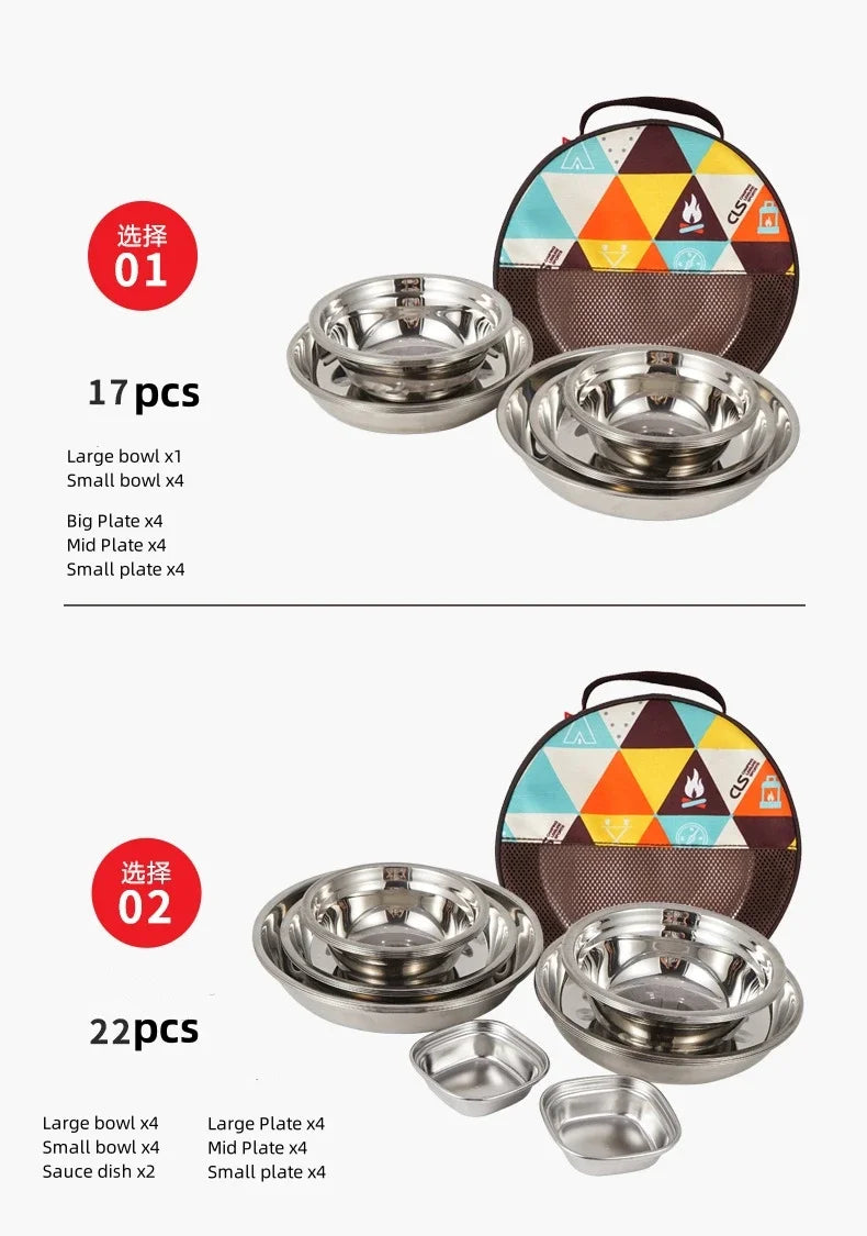 Camp Cooking Portable Dining Plate Set of 17/22 Outdoor Camping Tableware Self driving BBQ Plate Home Soup Pot Bowl Plate Set