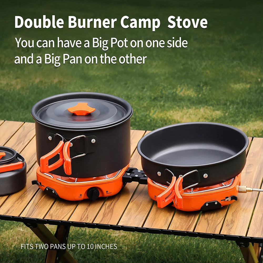 2 Burner Camping Stove with Carrying Bag, Portable Folding Gas Stove for Camping, Backpacking Camp Stove for Outdoor Cooking