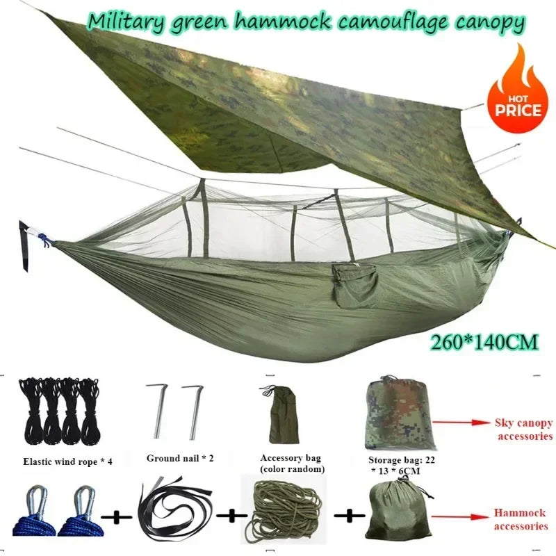 Camping Hammock With Mosquito Net&Rainfly Tent Tarp Mosquito Proof Sunshade Hammock Package Portable Outdoor Camping Hammock