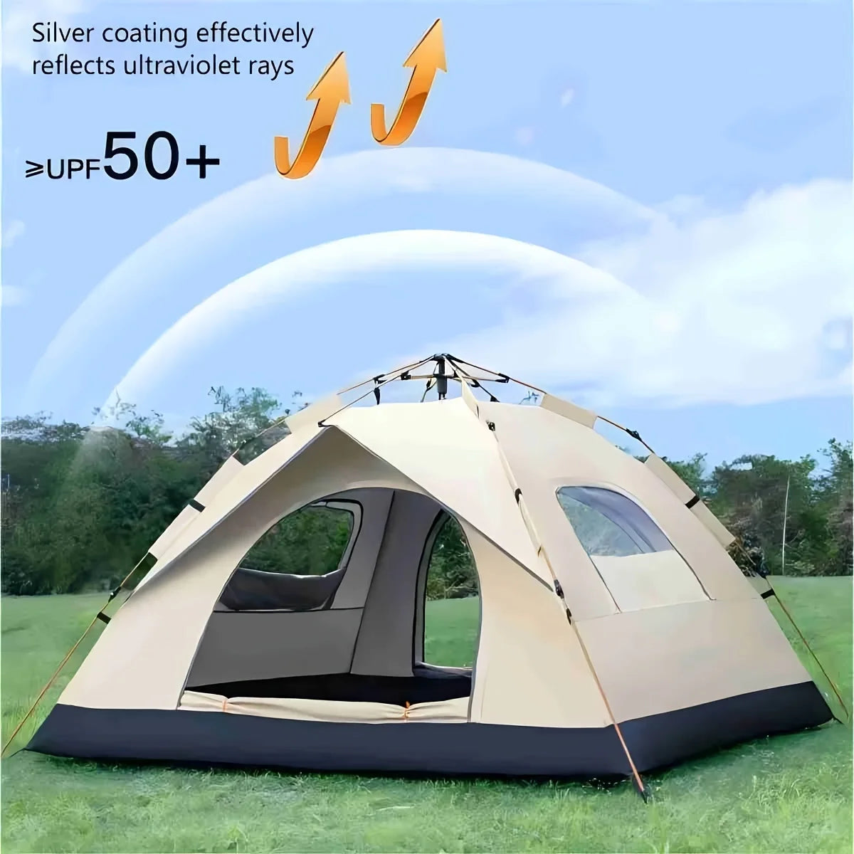 Automatic pop-up tent, zipper closure, Oxford cloth, fiberglass frame, convenient for camping, fishing, hiking, mountaineering