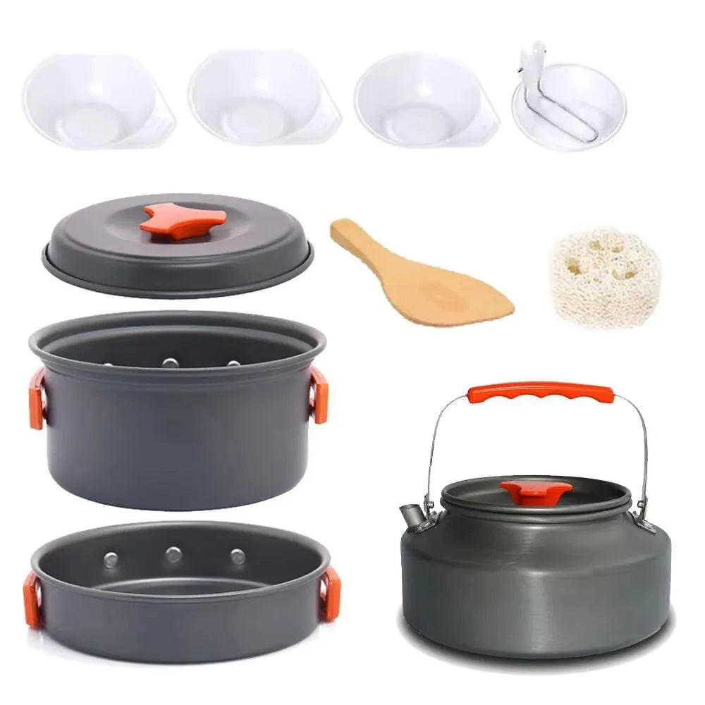 Outdoor Camping Cookware Set - Portable Kitchen Gear Utensils Dishes Bowler Pots And Bowls for Hiking Picnic Travel
