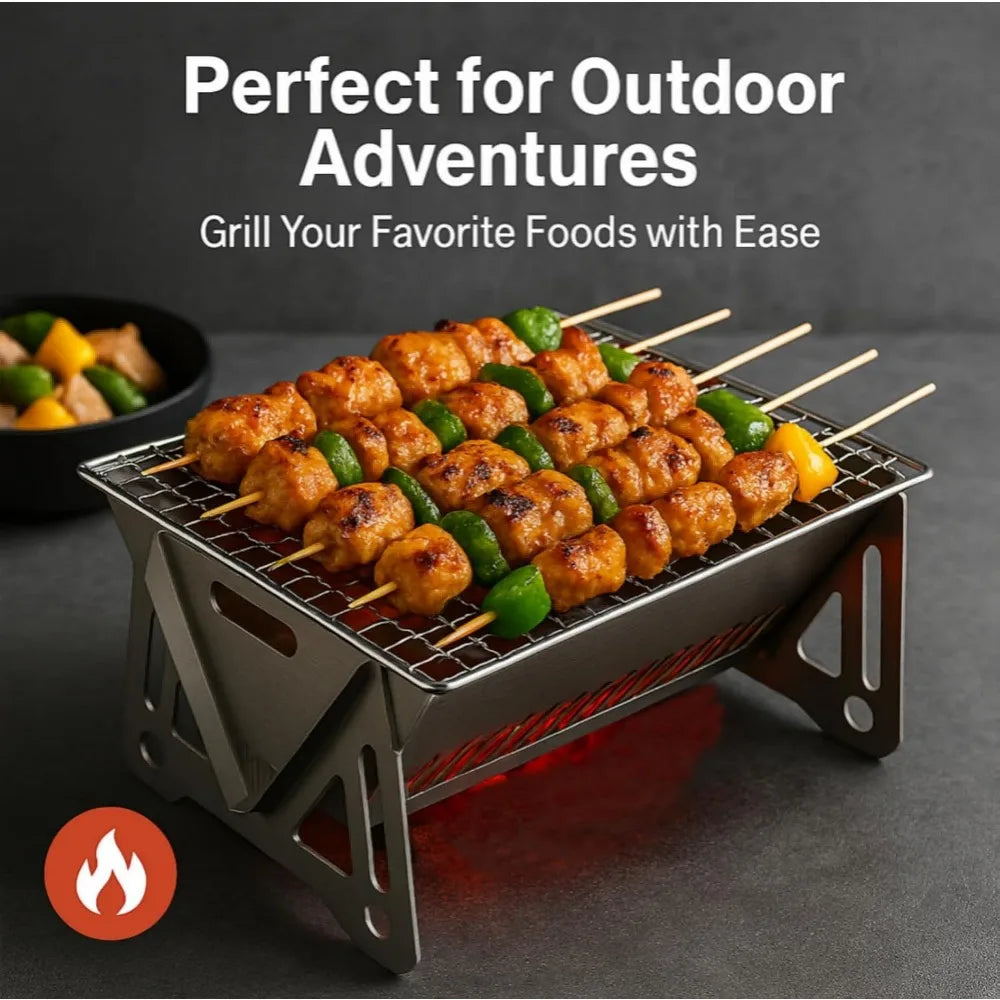 Portable Charcoal BBQ Grill Foldable Compact Outdoor Cooking Grill for Camping, Picnics, Backyard - Small & Durable