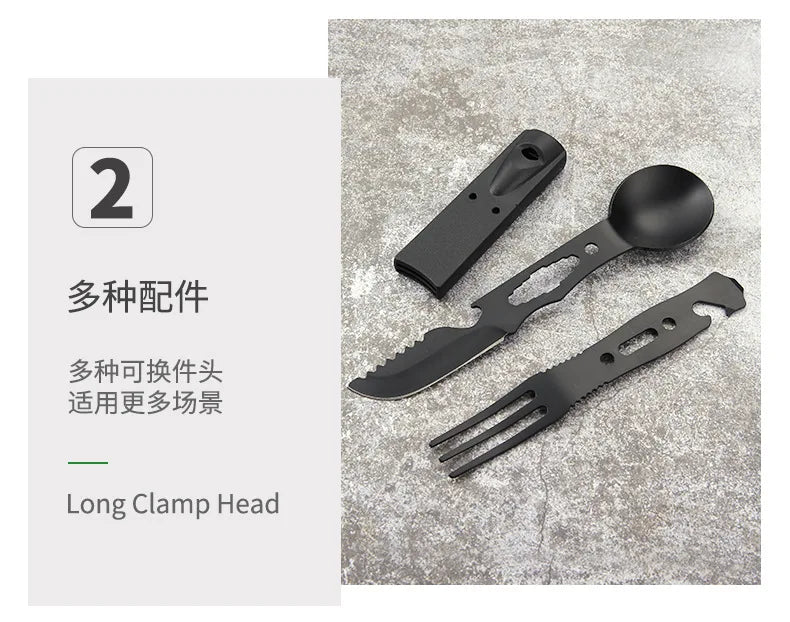 Outdoor Set Multi functional Camping Knives Camping Tableware Outdoor Wind Combination Stainless Steel with Whistle Spoon Fork