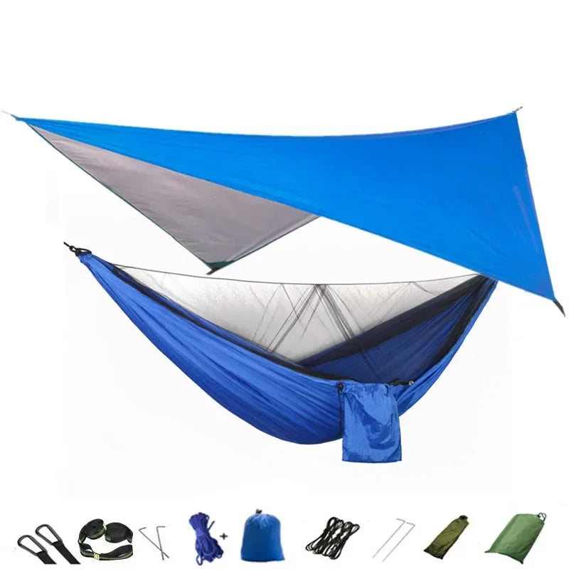 Camping Hammock with Mosquito Net and Rain Fly Tarp,Portable Parachute Tree Hammock Nylon Swing Hammocks Sun Shelter Rain Fly
