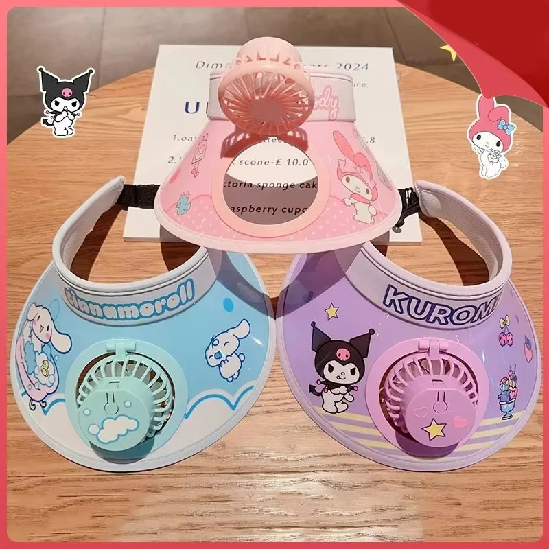 Sanrio Kids Cooling Hat With USB Fan Sun Protection Summer Outdoor Adjustable Sun Visor For Boys Girls Cute Cartoon Beach Cap