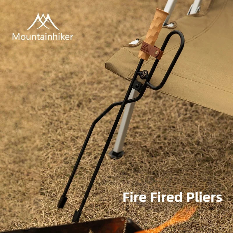 MOUNTAINHIKEOutdoor camping can be done by blowing fire barbecuing iron duck billed fire tongs solid wood handles charcoal clips
