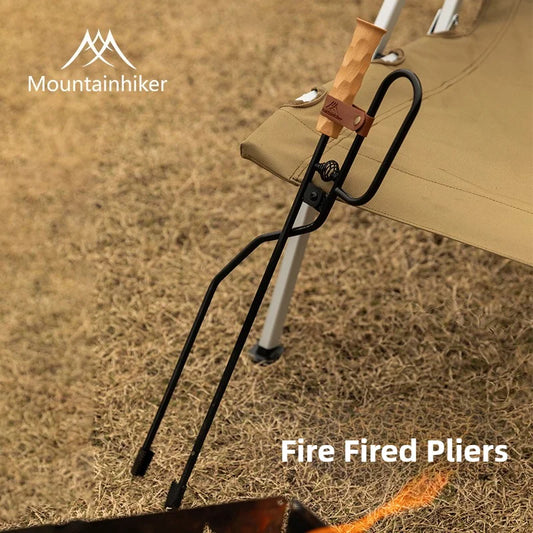 MOUNTAINHIKEOutdoor camping can be done by blowing fire barbecuing iron duck billed fire tongs solid wood handles charcoal clips