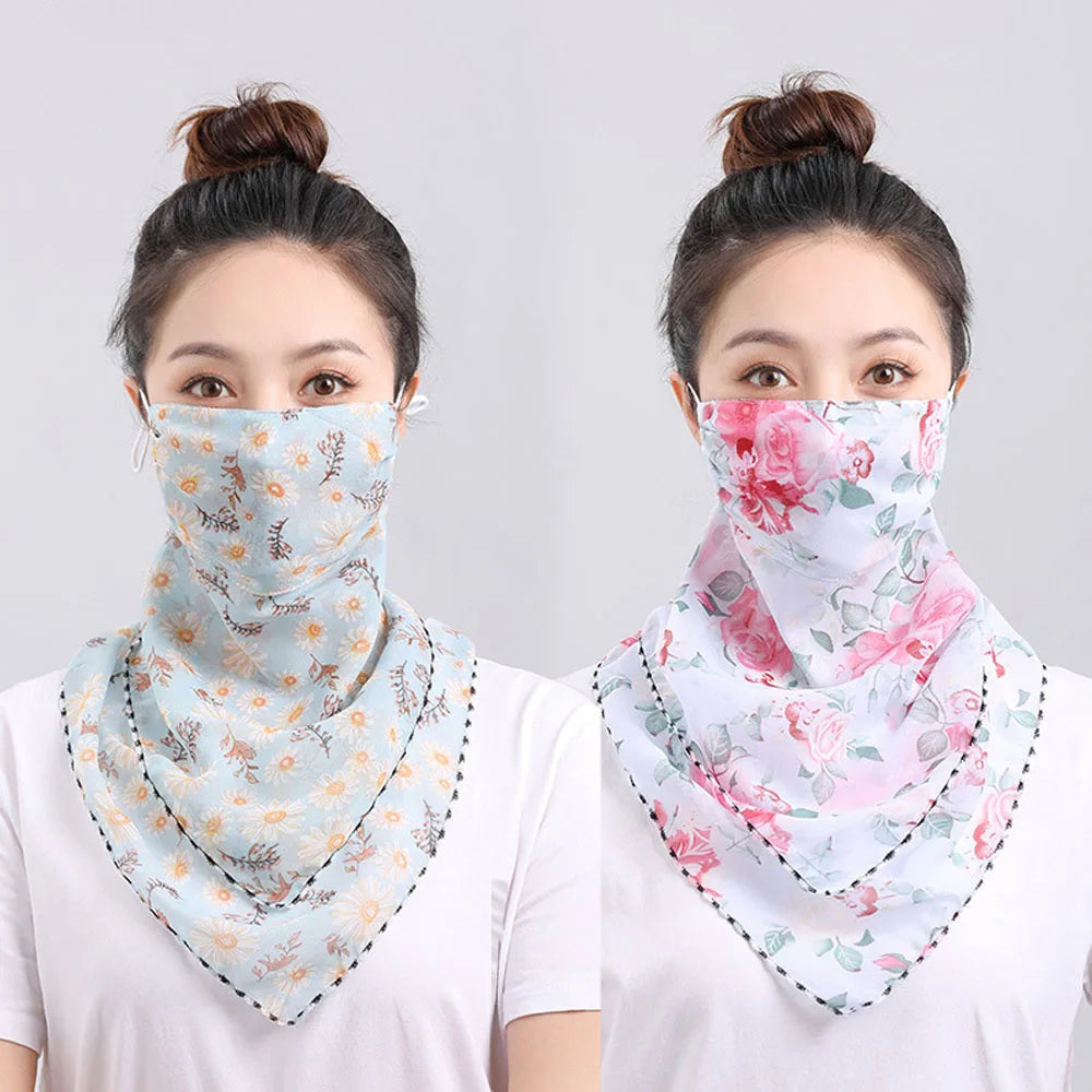 UV Protection Mask Flower Pattern Ear Hanging Sunscreen Mask UV Protection Neck Wrap Cover Bandana Scarf Women Sun Blocking Mask