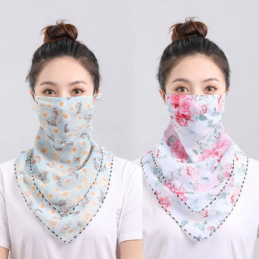 UV Protection Mask Flower Pattern Ear Hanging Sunscreen Mask UV Protection Neck Wrap Cover Bandana Scarf Women Sun Blocking Mask