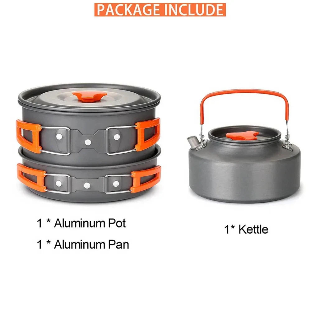 Camping Travel Equipment Tableware Cookware Kit Pots Burner Gas Stove Accessories Kitchen Utensils Sets Picnic BBQ Supplies