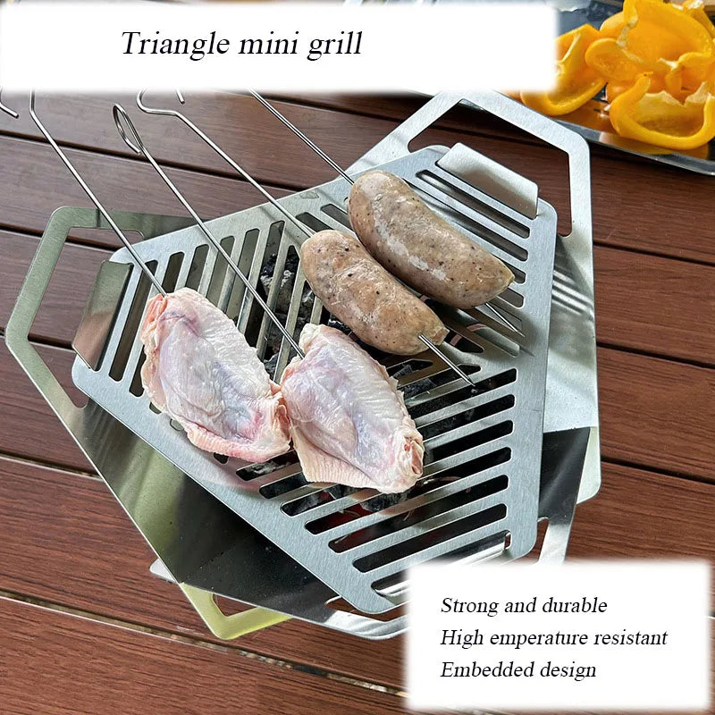 Triangular Grill Rack Outdoor Card-type Barbecue Rack Lightweight Windproof And Dismountable Camping Triangular Fire Pit