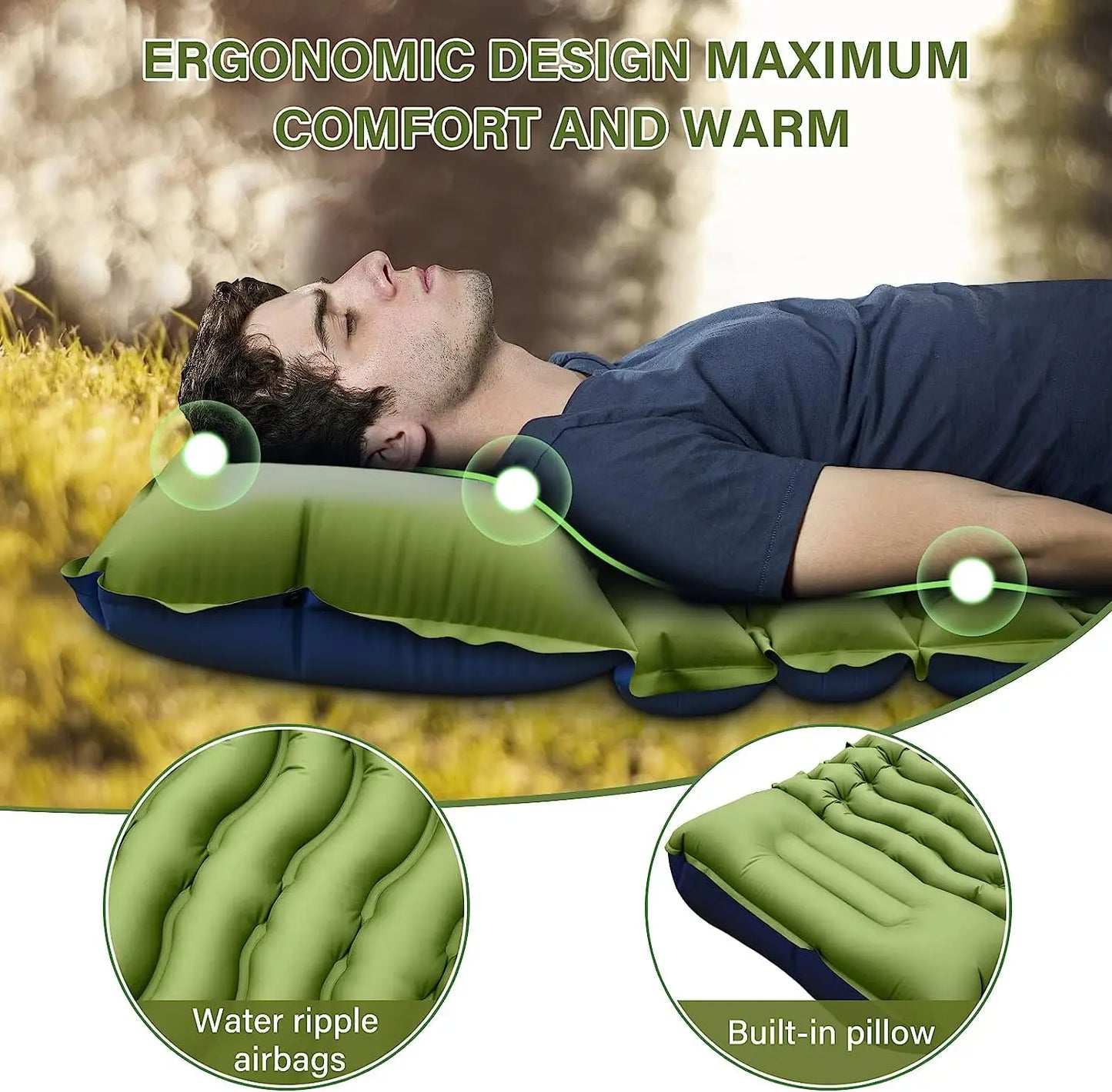 Outdoor camping super thick 4-inch inflatable sleeping mat with built-in pillow and pump air mat for travel hiking climbing