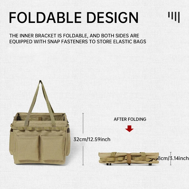 LargeCamping Storage Bag, Elastic Compression Oxford Storage W/ Waterproof Bottom, Multi-Pocket Outdoor Tool Organizer