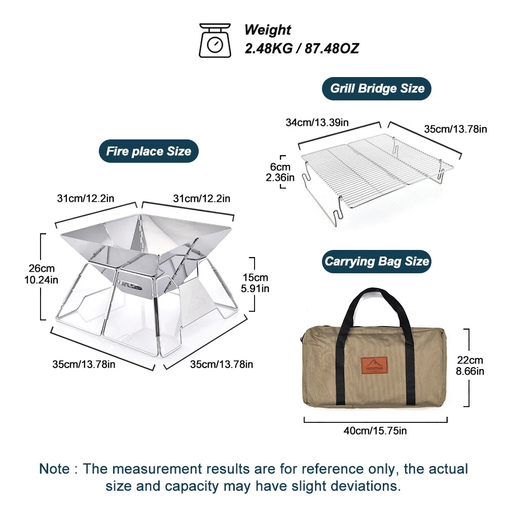 Widesea Windproof Wood-Burning Camping Grill Outdoor Stainless Steel Wilderness Survival BBQ Equipment for Tourists