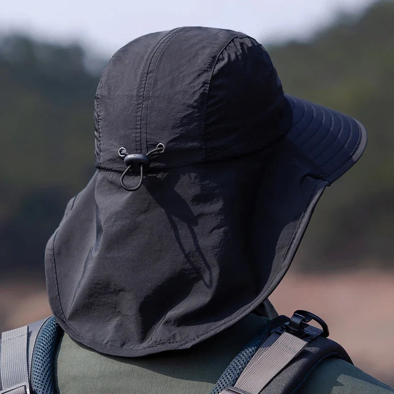 Summer MEN Shawl Fisherman Hat Quick Drying Breathable Sunshade Hat Outdoor Sun Protection Fishing Hat