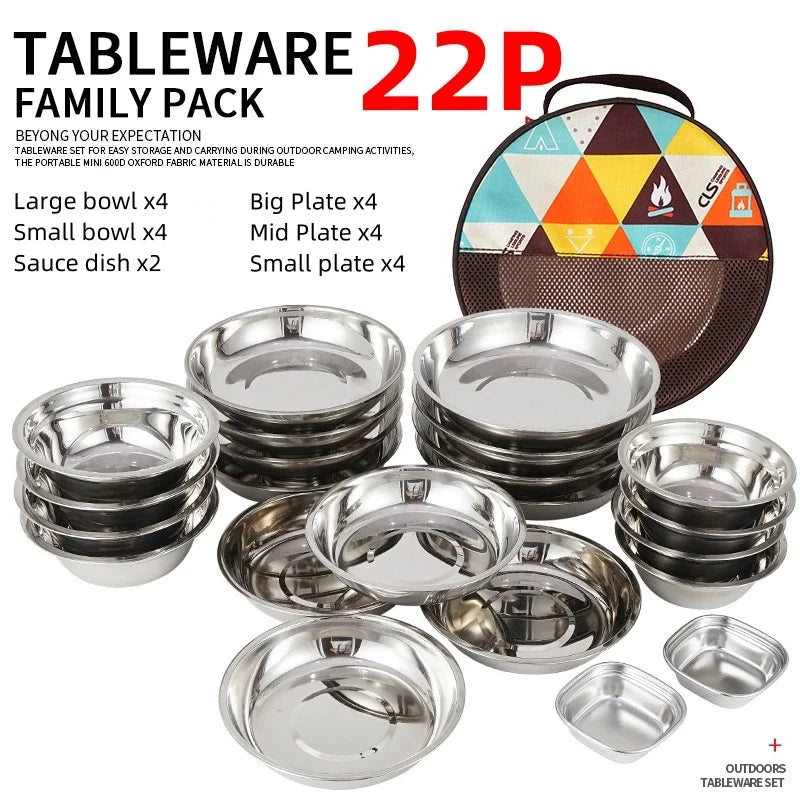 Camp Cooking Portable Dining Plate Set of 17/22 Outdoor Camping Tableware Self driving BBQ Plate Home Soup Pot Bowl Plate Set