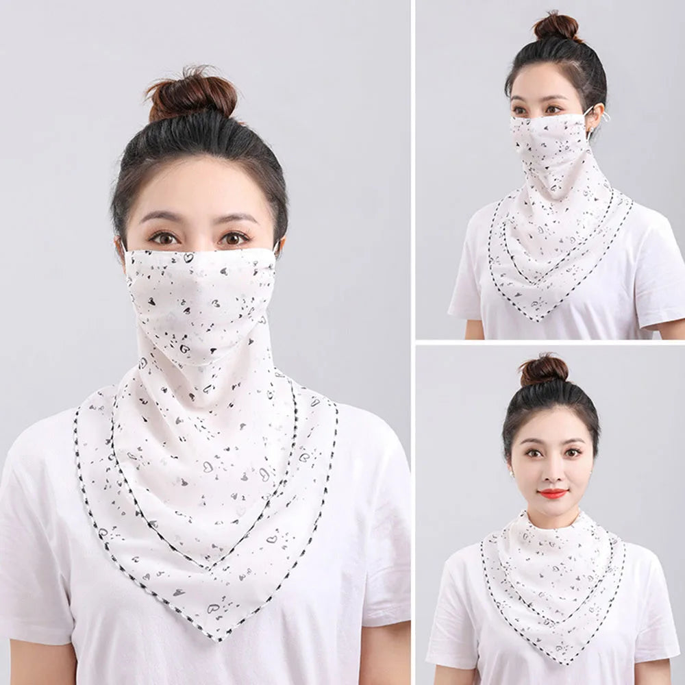 UV Protection Mask Flower Pattern Ear Hanging Sunscreen Mask UV Protection Neck Wrap Cover Bandana Scarf Women Sun Blocking Mask
