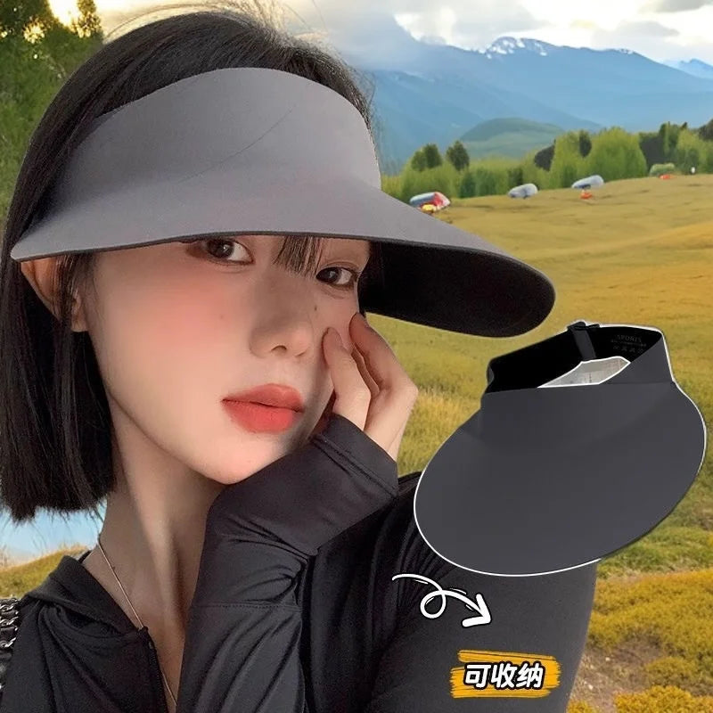 UV Protection Hat Large Brim Empty Top Visor Hat Outdoor Sports Cycling Sun Hats for Women Traceless Summer Sun Protection Hat 2