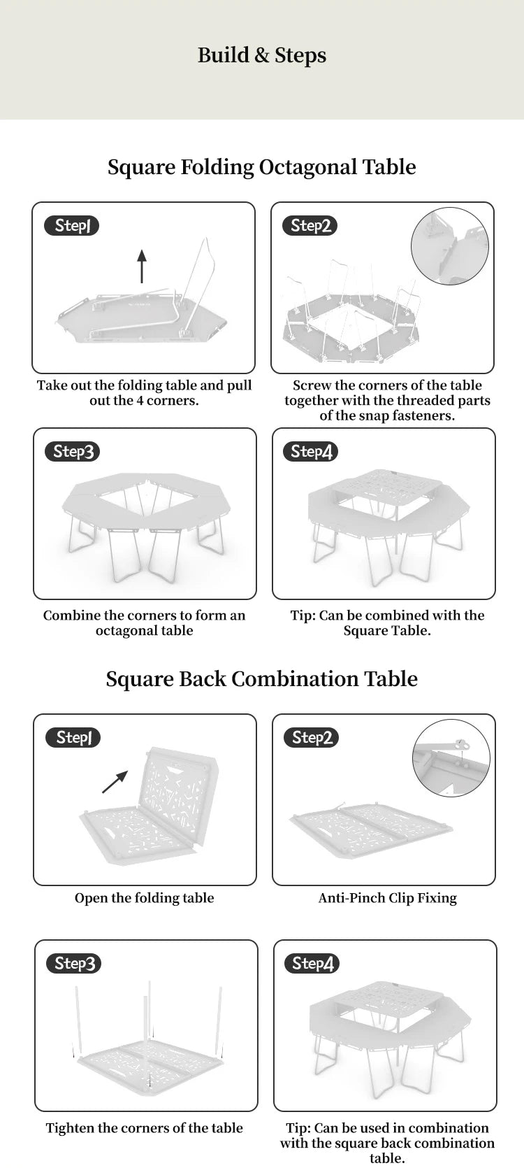HOMFULOutdoor Stainless Steel Barbecue Campfire Table Camping Multifunctional Portable Foldable Splicing Combination Round Table