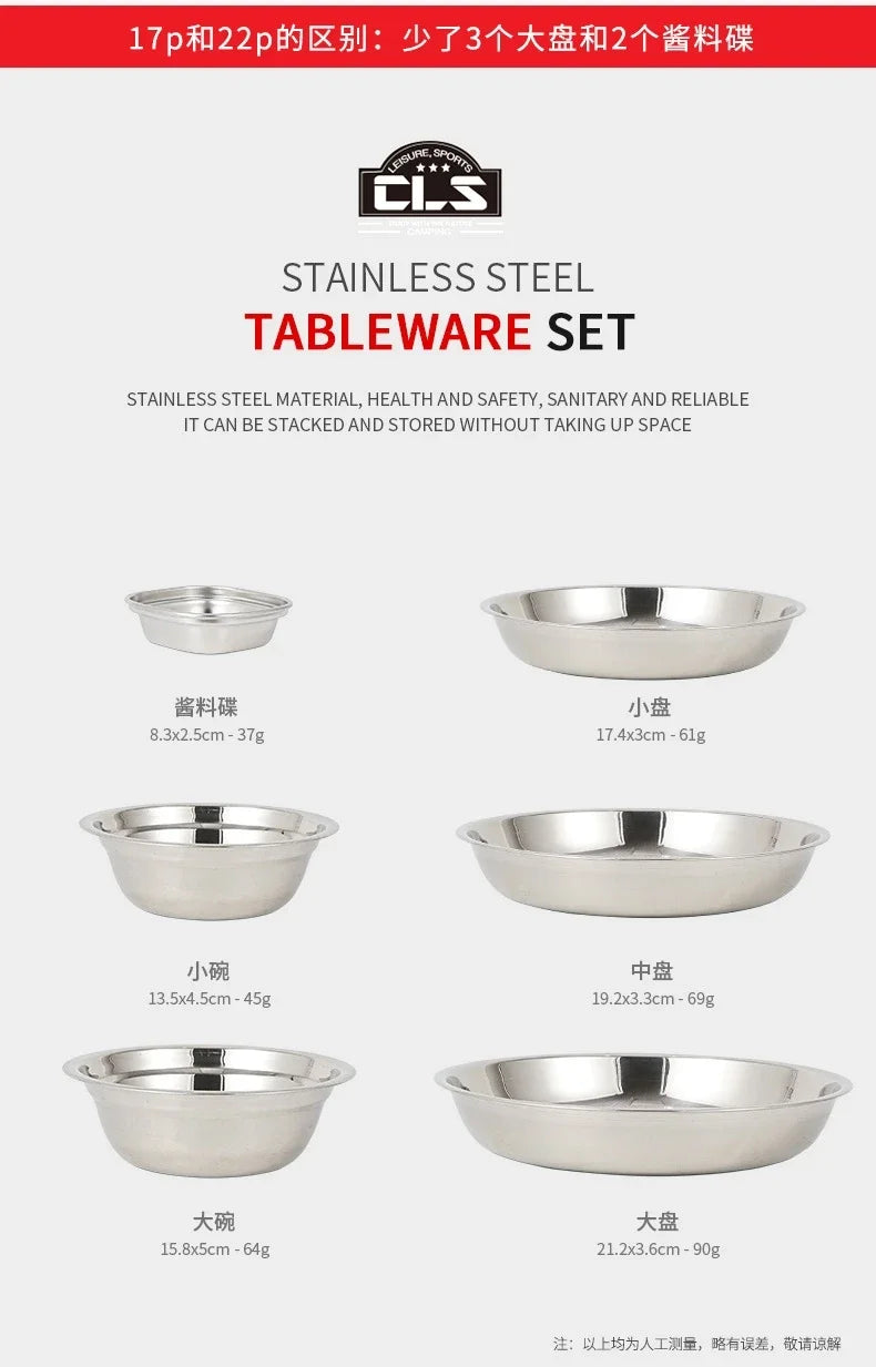 Camp Cooking Portable Dining Plate Set of 17/22 Outdoor Camping Tableware Self driving BBQ Plate Home Soup Pot Bowl Plate Set