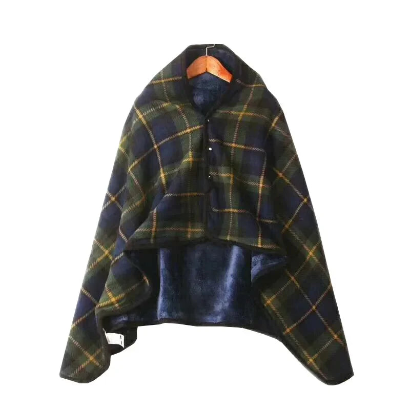 Wearable Plaid Fleece Blanket Polyester Blanket with Button Winte Warm Throws on Sofa Bed Travel Thicken Bedroom Plaids  Blanket