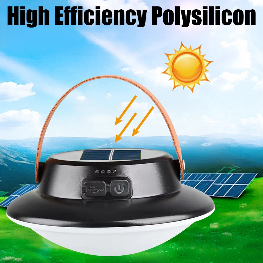Solar Powered LED Camping Lamp USB Rechargeable Portable Lanterns Outdoor Tent Hanging Torch Emergency Home Repair Work Light