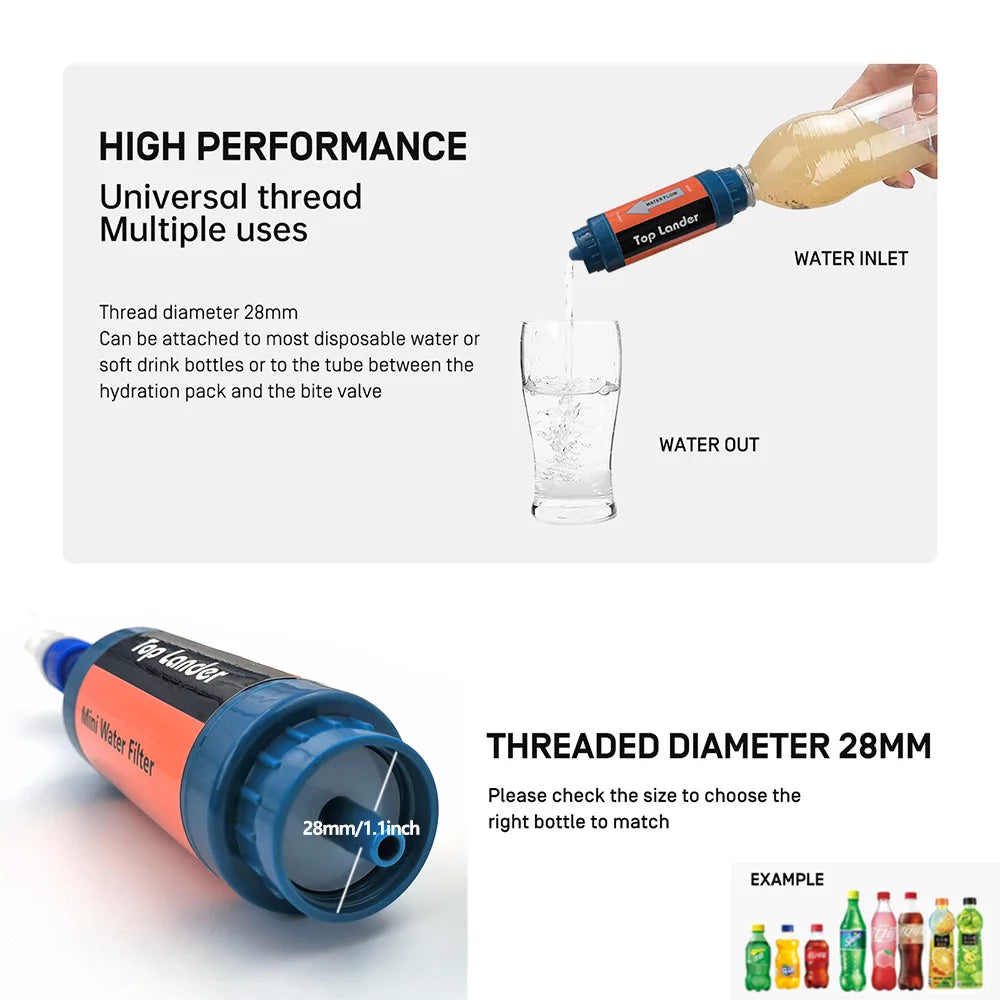 Portable Camping Water Filter Straw Survival Equipment Hiking Outdoor Mini Purifier Purification Supplies Emergency System