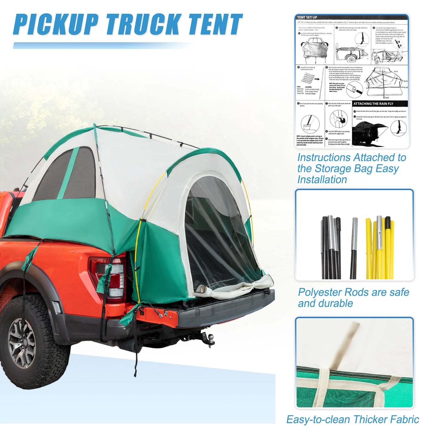 X AUTOHAUX Pickup Truck Tent Waterproof PU2000mm Double Layer for 5.5-6.5 FT Truck Bed Portable Truck Bed Tent with Carry Bag