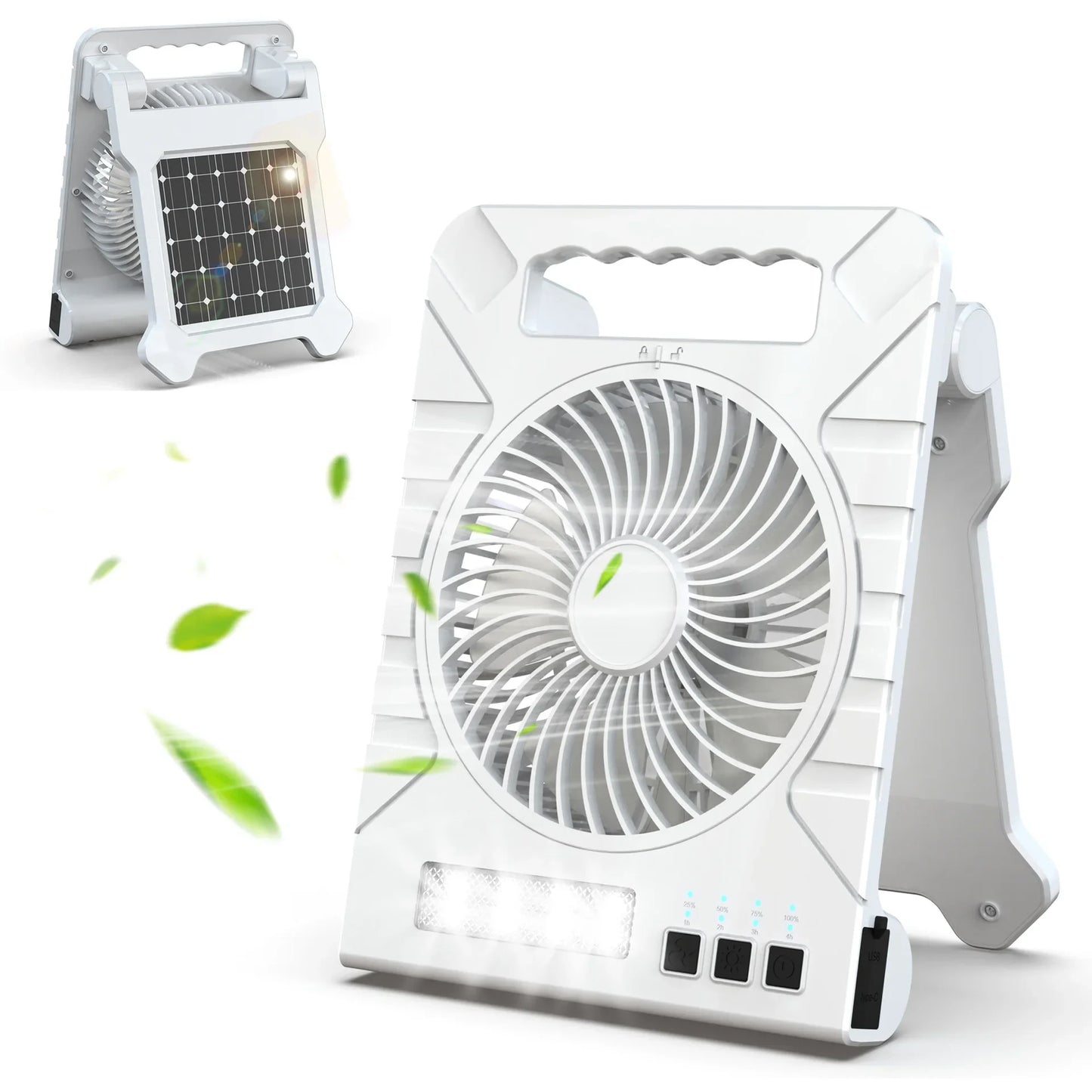 Camping Solar Fan Solar-Powered Camping Fan – Portable Rechargeable Fan with LED Light & Power Bank for Outdoor Adventures