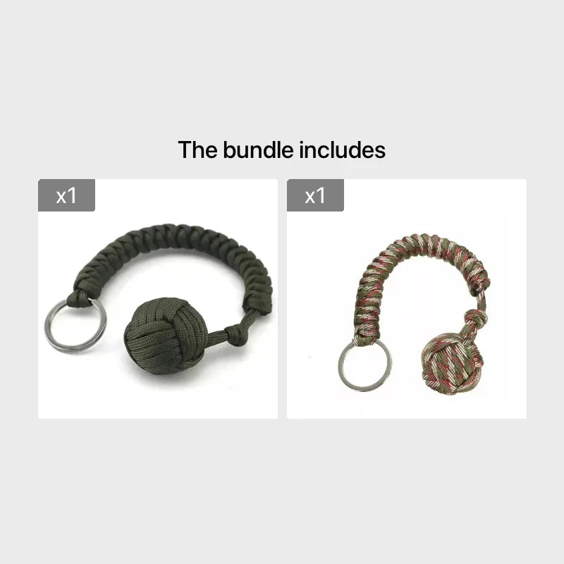 Outdoor Self-Defense Umbrella Rope,Monkey Fist Steel Ball, Paracord Survival Key Chain, Outdoor Safety Protection Accessories