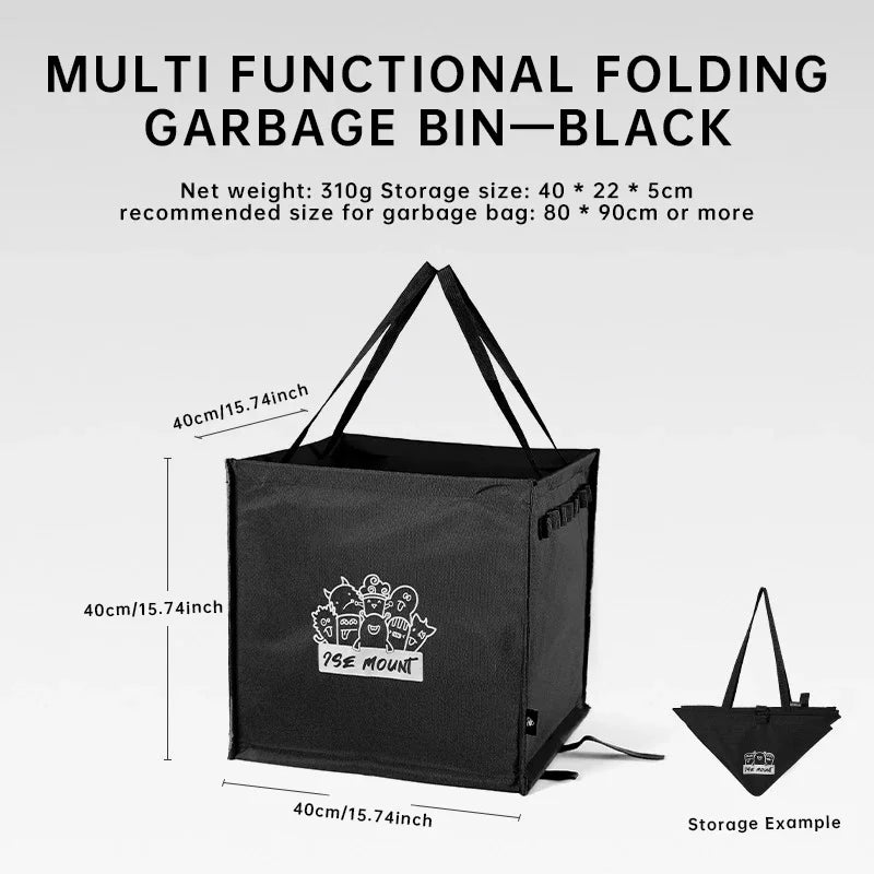 Foldable Camping Storage Bag, Heavy-Duty Canvas Trash Holder with Ground Pegs & Side Hooks, Portable Picnic Gear Organizer
