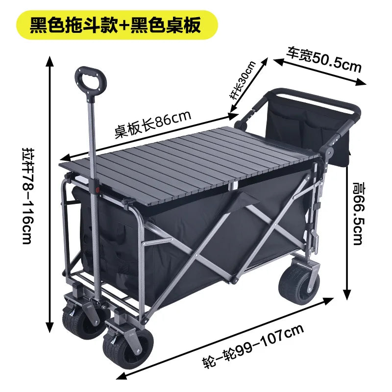 Rear-opening camping cart – sit-able, push-able, foldable, large-capacity outdoor picnic wagon, campsite trailer, compatible wit