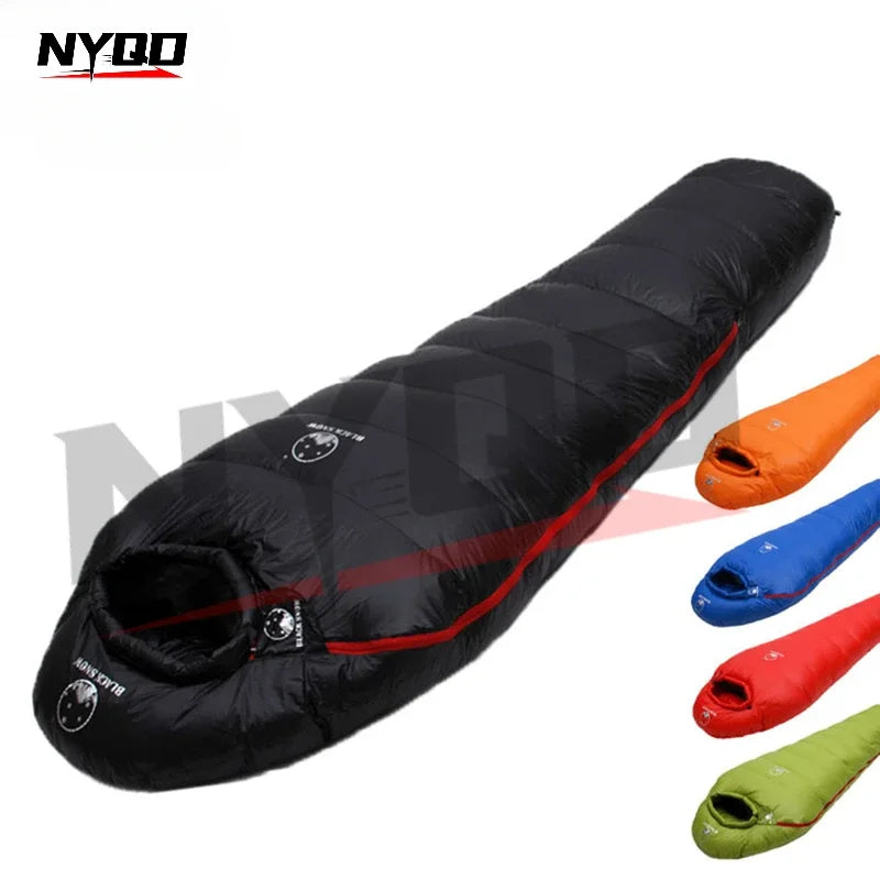 Black Snow Outdoor Camping Sleeping Bag Very Warm Down Filled Adult Mummy Style Sleep Bag 4 Seasons Camping Travel Sleeping  Bag