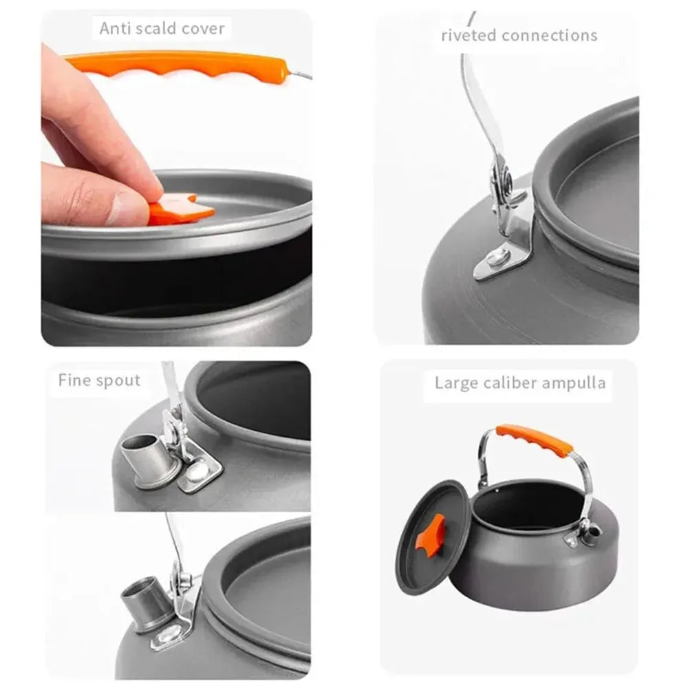 1.1L Camping Water Kettle Lightweight Aluminium Alloy Teapot for Outdoor Tourism Cookware Travel Hiking Picnic Tableware