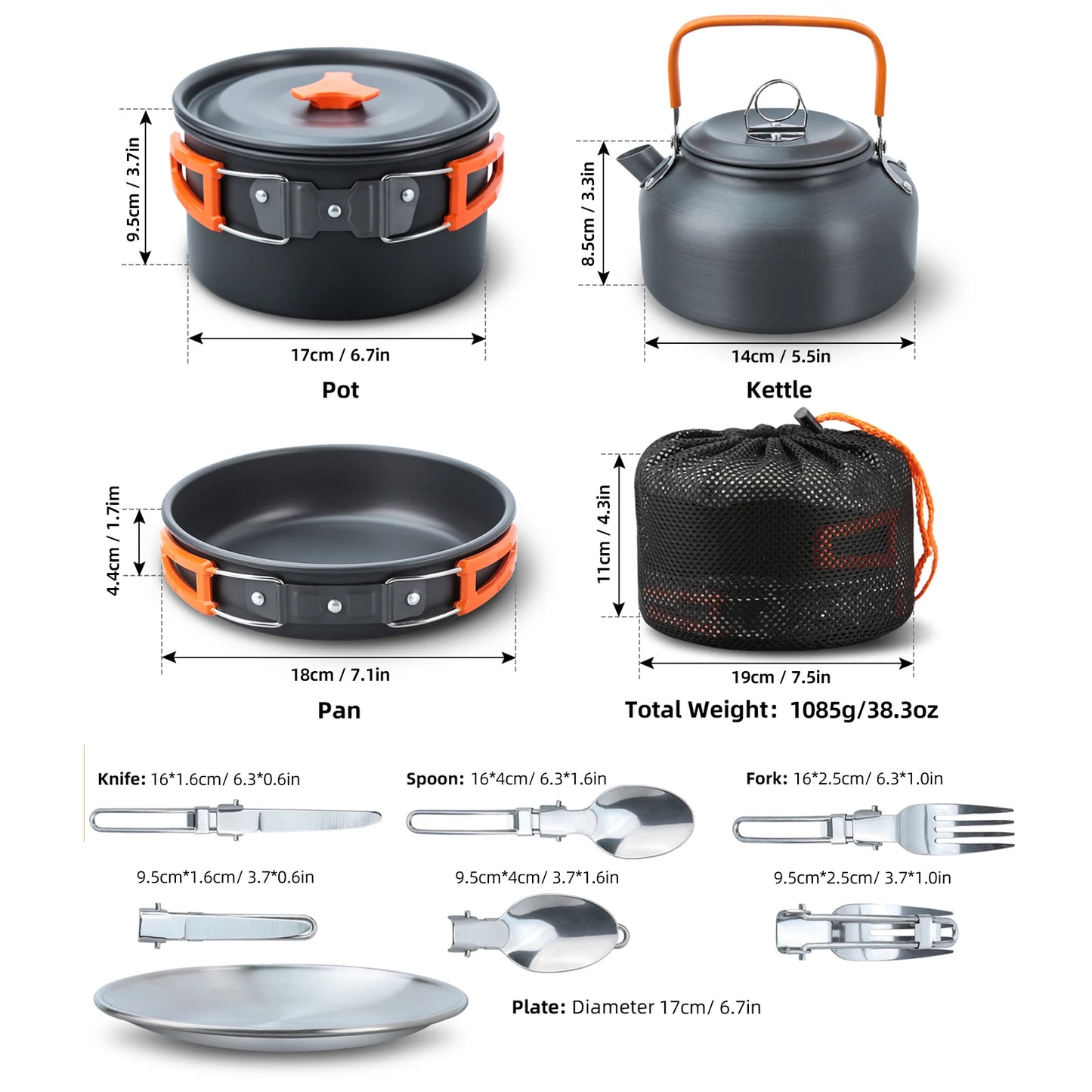 Outdoor Camping Cookware Set Portable Picnic Tableware Frying Pan Soup Pot Kettle Plate Knives Spoons Forks