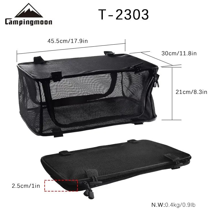 CAMPINGMOON T-2303 IGT Outdoor Camping Portable Tableware Storage Box Folding Picnic Table Storage Fiber Cotton Folding Net Box