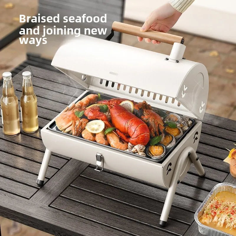 Outdoor portable charcoal grill, integrated windproof, foldable small barbecue grill, suitable for home use and camping.