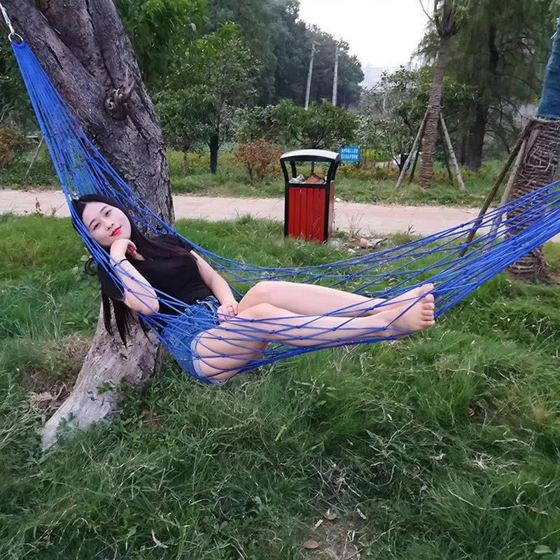 Outdoor Sport Hammock Portable Simple Hammocks Strong Thick Nylon Rope Hammock For Garden Beach Yard Travel Swing Hanging Bed